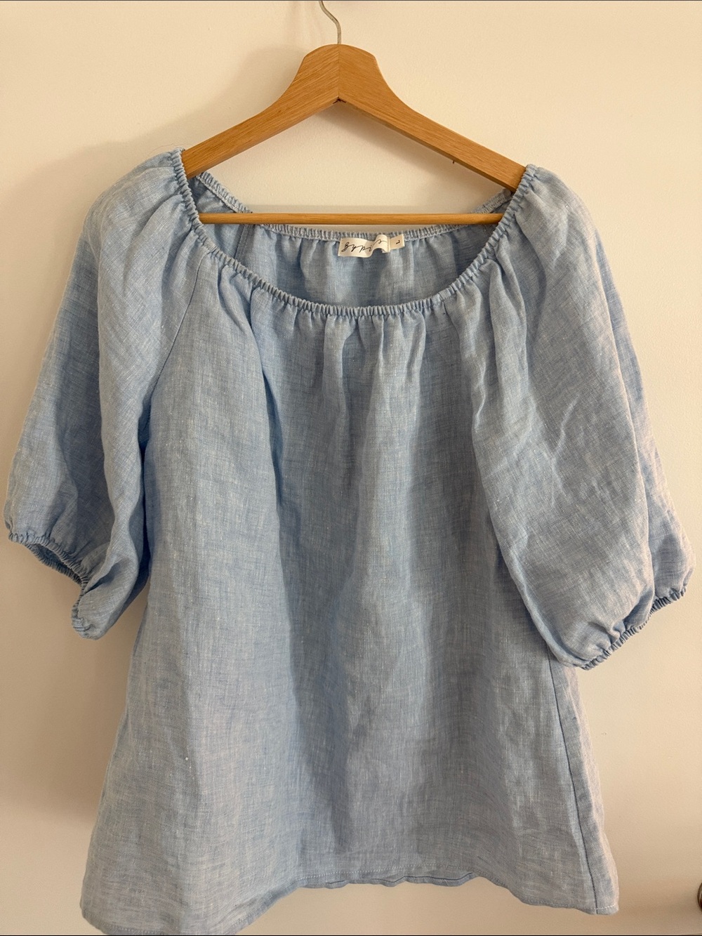 Bypias Finnish Brand denim blue 100% Linen Bohemian top Size L